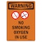 Signmission OSHA WARNING Sign, No Smoking Oxygen In Use, 10in X 7in Rigid Plastic, 7" W, 10" L, Portrait OS-WS-P-710-V-13366 - alternate 1
